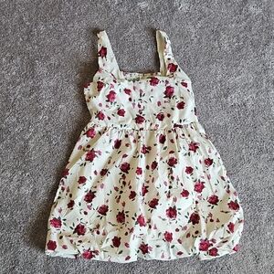 Women's White Floral Sundress with Red Rose Print